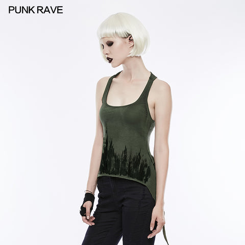 Printing Sexy Soft Punk Vest With Eyelet Drawstring