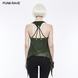 Printing Sexy Soft Punk Vest With Eyelet Drawstring