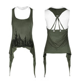 Printing Sexy Soft Punk Vest With Eyelet Drawstring