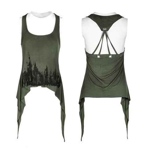Printing Sexy Soft Punk Vest With Eyelet Drawstring