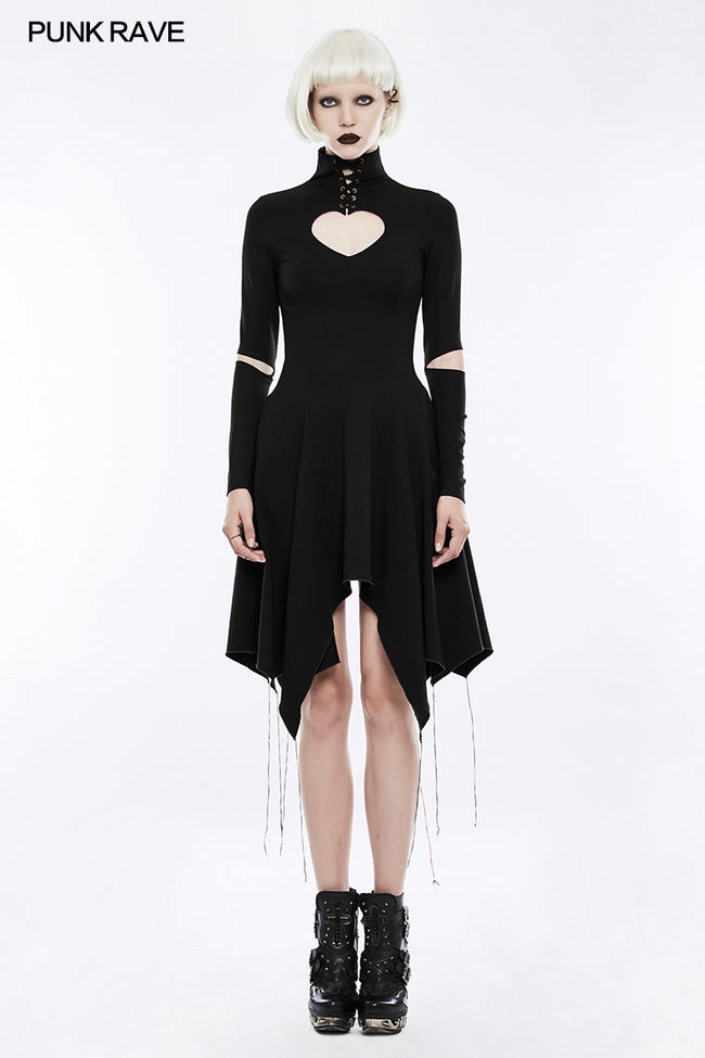 High-class Elastic Sexy Hollow Out Gothic Dress With Asymmetry Hem