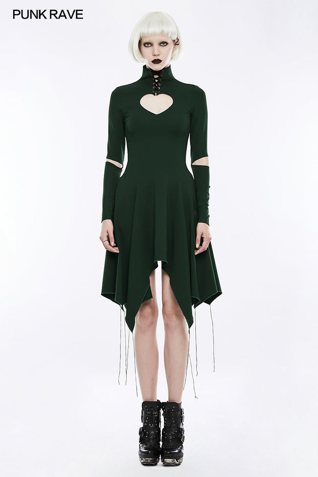 High-class Elastic Sexy Hollow Out Gothic Dress With Asymmetry Hem Punkravestore High-class Elastic Sexy Hollow Out Gothic Dress With Asymmetry Hem Punkravestore