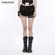 Fashion Inelastic Short Punk Pants With Rivet And Metal Decoration
