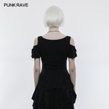 Elegant Short Sleeves Gothic T-shirt With Broken Lace