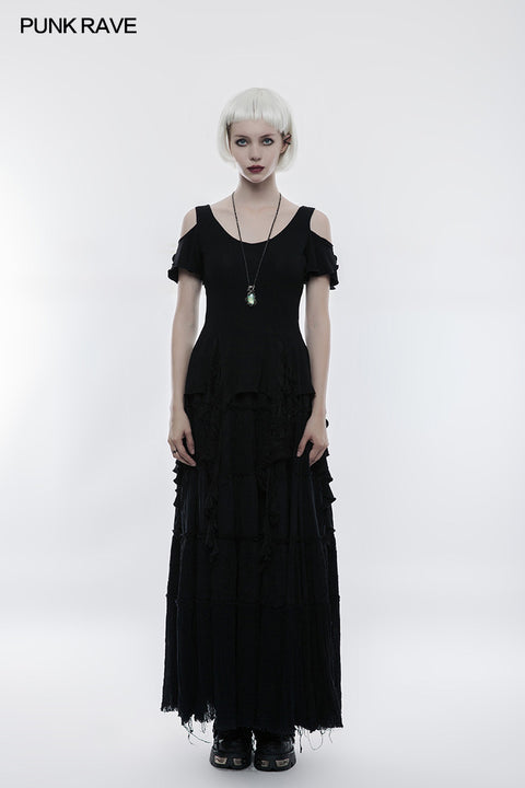 Elegant Short Sleeves Gothic T-shirt With Broken Lace