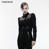 Elastic Military Punk Shirt With Hollow Out Wed Design