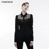 Elastic Military Punk Shirt With Hollow Out Wed Design