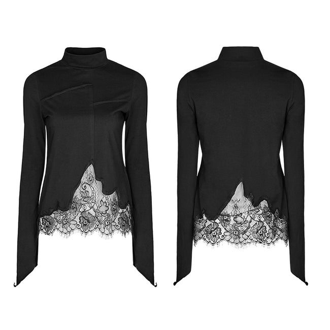 Lace Irregular Hollow-out Long Sleeve Gothic T-shirt