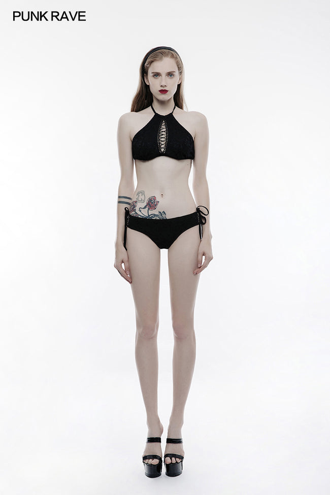 High Elastic Gothic Accessories Lace Sexy Swimwear Top