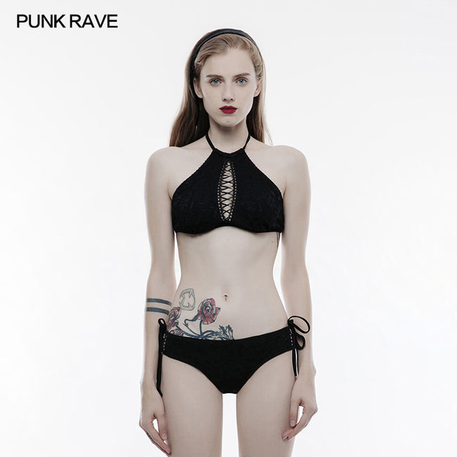 High Elastic Gothic Accessories Lace Sexy Swimwear Top