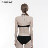 Personality Swimwear Punk Accessories Stretch Swimsuit Top With Detachable Straps
