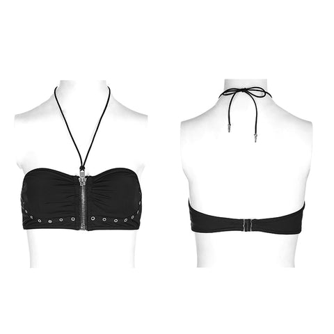 Personality Swimwear Punk Accessories Stretch Swimsuit Top With Detachable Straps