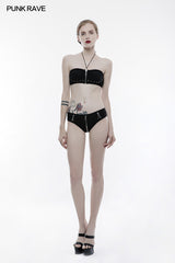 Personality Swimwear Punk Accessories Stretch Swimsuit Top With Detachable Straps