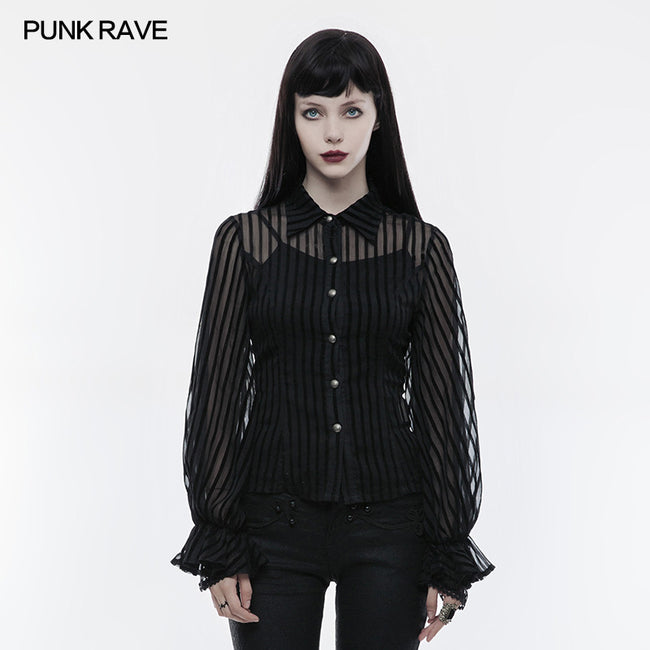 Transparent Striped Punk Shirt Steampunk Blouse