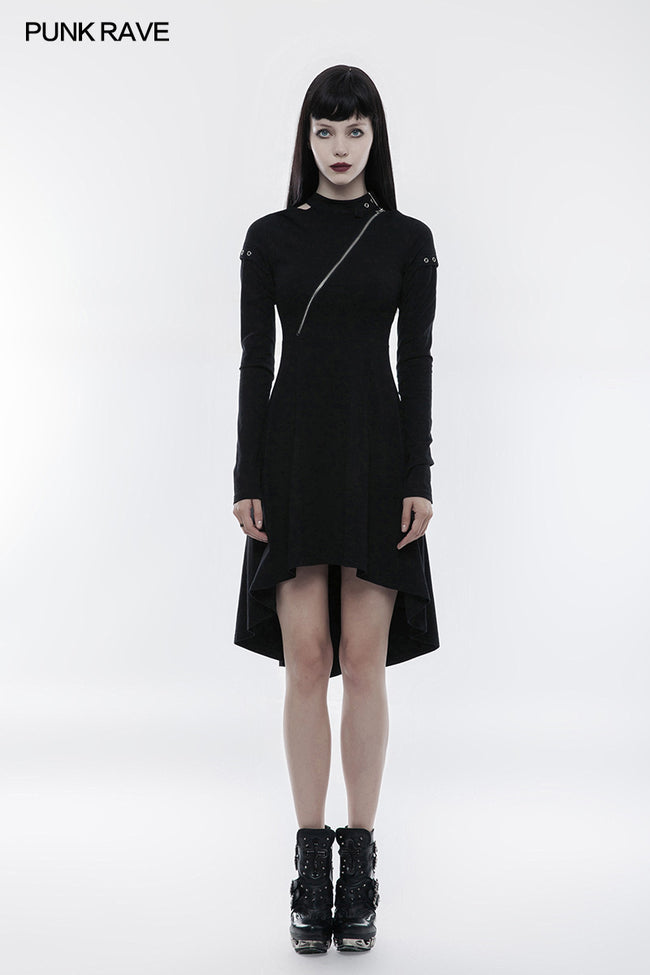 Personality Punk Dress With Hollow Out And Zipper Design