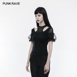 Gorgeous Stretch Blouse Short Sleeve Gothic T-shirt With Lace