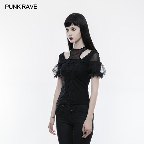 Gorgeous Stretch Blouse Short Sleeve Gothic T-shirt With Lace