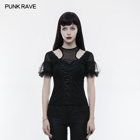 Gorgeous Stretch Blouse Short Sleeve Gothic T-shirt With Lace