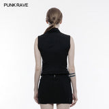 Striped Woven Fabric Military Uniform Sleeveless Punk Vest