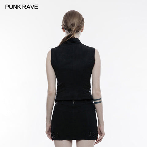 Striped Woven Fabric Military Uniform Sleeveless Punk Vest