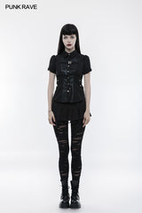 Handsome Elastic Crack Leather Punk Shirt For Women
