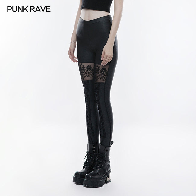 Elastic Gothic Pants Skull Embroidered Leather Leggings