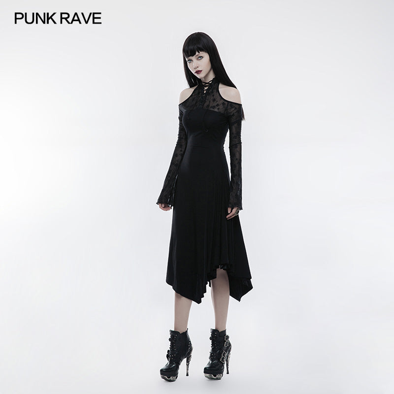 Dark Lace Spliced Sexy Off Shoulder Gothic Dress– Punkravestore