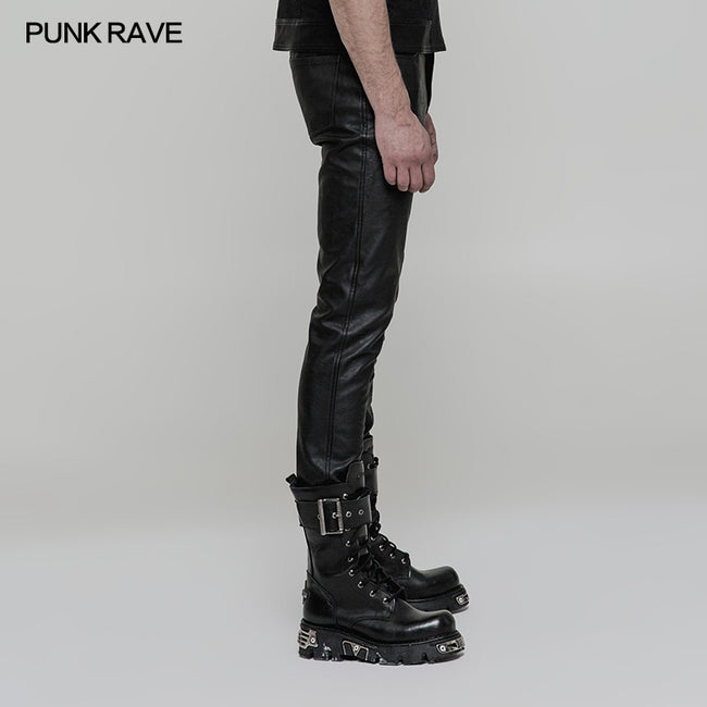 Simple All-match Trousers Elastic Leather Punk Pants