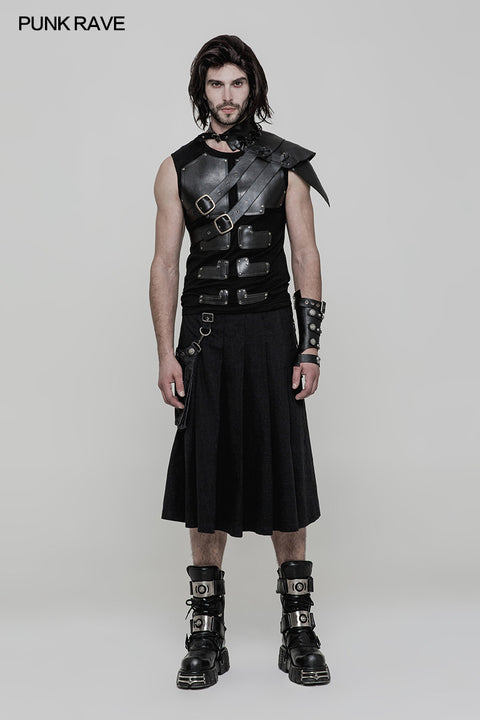 Men Pleated Half Punk Skirt With Stereo Bag On The Right