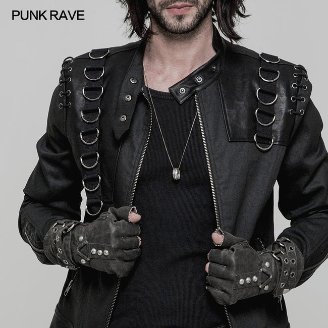 Punk Rave Steampunk Fingerless Motorcycle Faux Leather Gloves for Men  Accessories