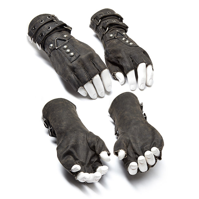 gothic handschuhe männer Super Cool Steampunk Leather Gloves Men Punk Accessory, gray / M.L