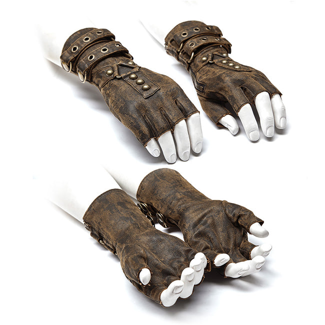 Super Cool Steampunk Leather Gloves Men Punk Accessory, Gray / M.L