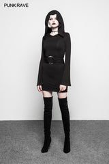 Women Fashion Gothic Dress Black Half Skirt With Oversized Witch Hat