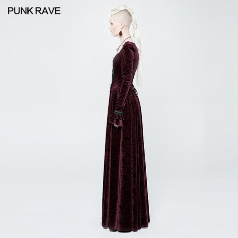 Victorian Stretch Dark Embossing Solid Color Velvet Gothic Dress