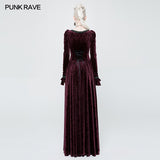 Victorian Stretch Dark Embossing Solid Color Velvet Gothic Dress