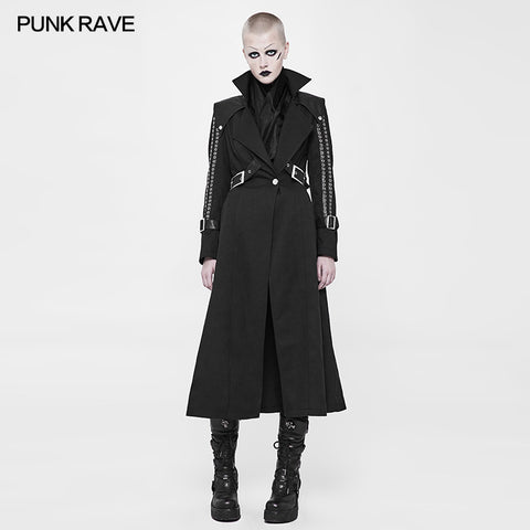 Handsome Long Punk Coat Twill Thin Woolen Fabric Trench Coat