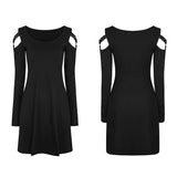 Women Knitting Slim Punk Dress With Leather Loop Design