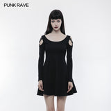 Women Knitting Slim Punk Dress With Leather Loop Design