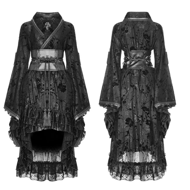 Stretch Jacquard Gothic Lolita Dress Flocking Printing Kimono With Lace