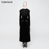 Mysterious Velvet Hooded Gothic Coat With Independent Waist Loops
