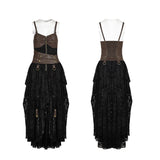 Steampunk Adjustable Four-Button Design Lace Dress For Women
