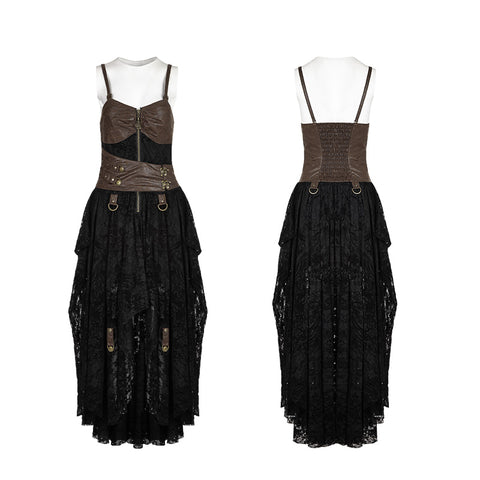Steampunk Adjustable Four-Button Design Lace Dress For Women