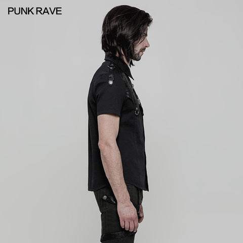 Personality Metal Buckle Design Punk Shirt For Men