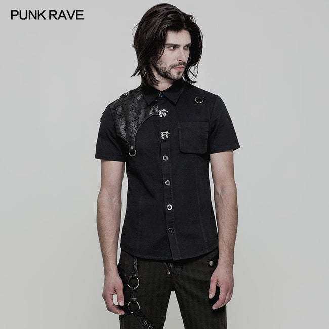 punk dress shirts Personality Metal Buckle Design Punk Shirt For Men