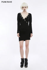 Sexy Deep V Punk Dress With Simplicity Corns And Pins Decoration