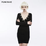 Sexy Deep V Punk Dress With Simplicity Corns And Pins Decoration