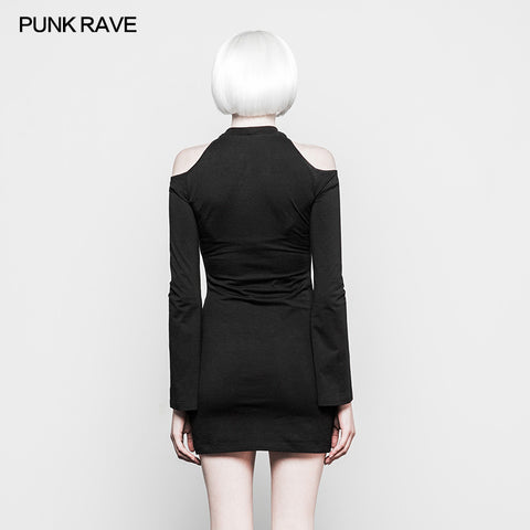Mystery Hollow Out Moon Pattern Strapless Gothic Dress