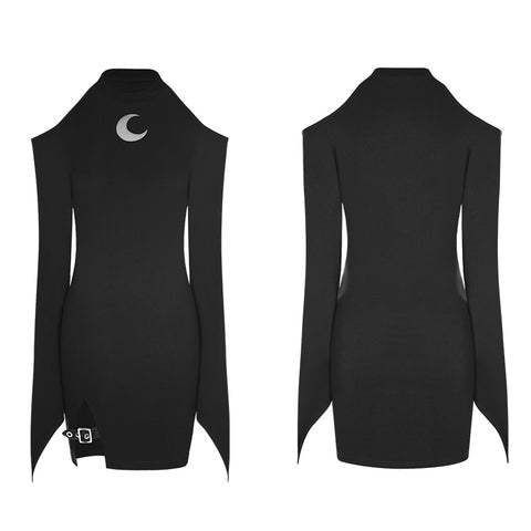 Mystery Hollow Out Moon Pattern Strapless Gothic Dress