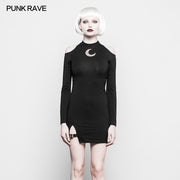 Mystery Hollow Out Moon Pattern Strapless Gothic Dress