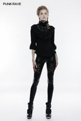 Stretch Glossy Leather Lace Positioning Flower Gothic Leggings